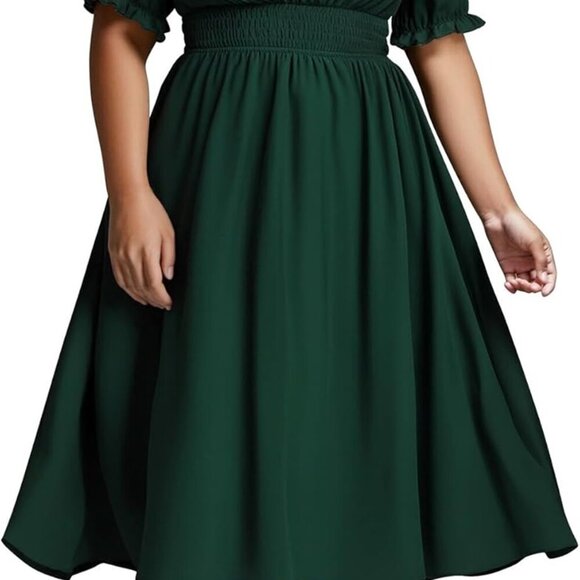 Women's Plus Size Midi Dress V Neck Short Sleeve Boho Elegant Wedding Party - Picture 1 of 6